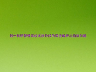 荆州科研管理系统实施阶段的深度解析与趋势前瞻