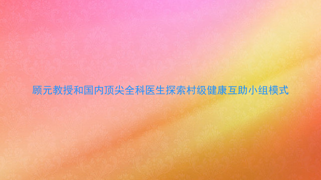 顾元教授和国内顶尖全科医生探索村级健康互助小组模式